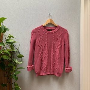 Vintage Pink Cotton Diamond Cable Knit Sweater